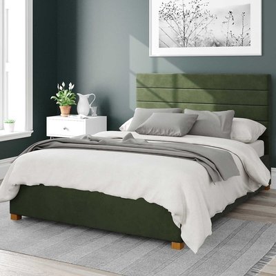 Kelly Velvet Storage Ottoman Bed with Modern Horizontal Upholstered Headboard ASPIRE