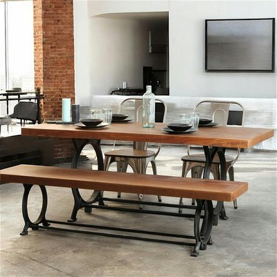 Table à manger style industriel bois recyclé et pieds métal 180x90cm LEEDS PIER IMPORT