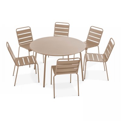 Salon de jardin table ronde et 6 chaises en métal, PALAVAS OVIALA