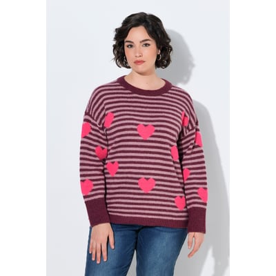 Pull à rayures avec motif cœurs, col rond ULLA POPKEN