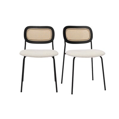 Chaises design en tissu effet velours texturé bronze, métal noir et cannage rotin (lot de 2) MIRANDA MILIBOO