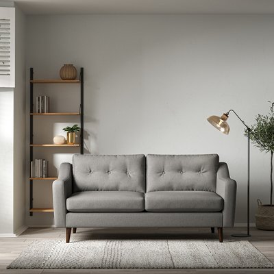 Rosa Curve Buttoned Soft Brushed 3 Seater Sofa with Dark Wood Legs SO'HOME