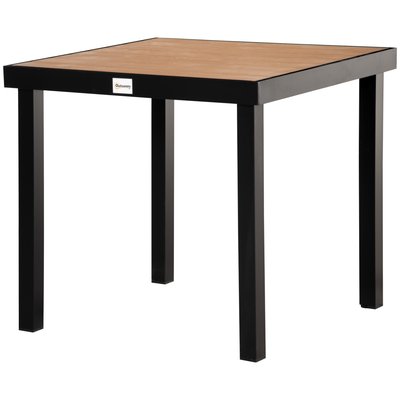 Table de jardin 2 pers. 78 x 78 x 74 cm alu. noir effet bois OUTSUNNY
