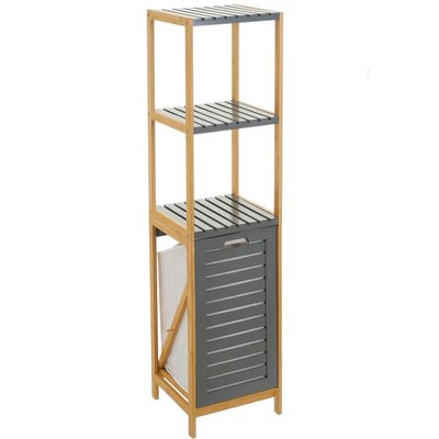 Étagère salle de bain avec panier à linge gris et bambou 33x34x140cm WADIGA