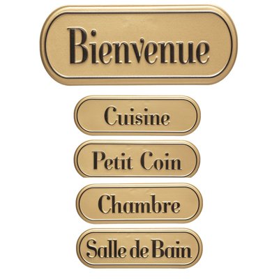 Set de 5 plaques de porte signalétiques en métal doré WADIGA