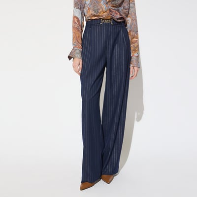 Pantalon palazzo à fines rayures et boucle ceinture LOLA CASADEMUNT