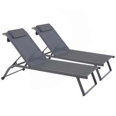 Lot de 2 bains de soleil en aluminium avec roues, inclinables 4 positions, OLMETA OVIALA