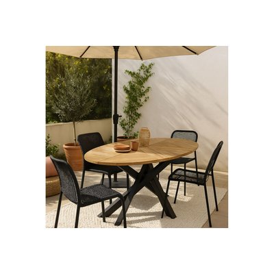Table de jardin ovale en teck et métal noir L220 10 places - CAPO HELLIN, DEPUIS 1862