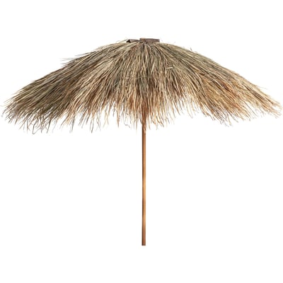 Parasol en teck et paille style ethnique RECOLLECTION