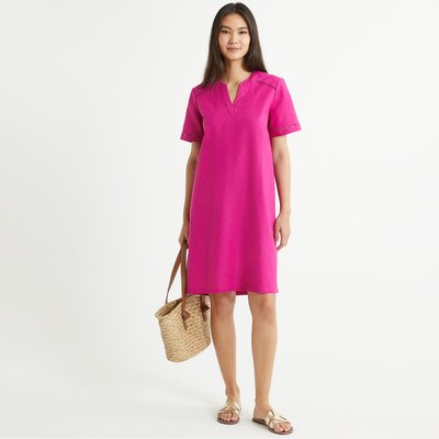 Linen Mix Shift Dress with Short Sleeves ANNE WEYBURN