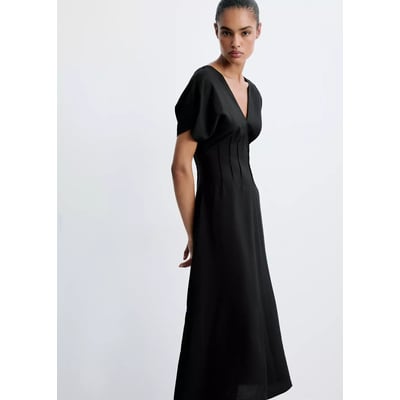 Robe à col en V froncée MANGO