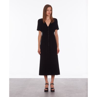Velour Buttoned Midi Dress with Short Sleeves THE KOOPLES
