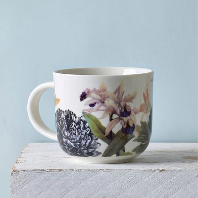 Set of 2 Bee Floral White Mugs KEW
