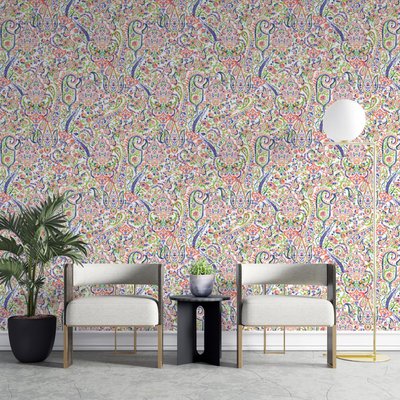 Papier peint aux motifs complexes d'inspiration orientale indienne - version 2 - 510x260 cm (l x h) LA TOUCHE ORIGINALE
