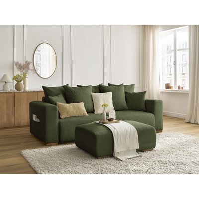 Canapé droit convertible 4 places en tissu chiné avec pouf, SIDONIE BOBOCHIC