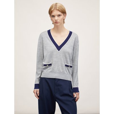 Pull-over en pure laine avec bords de couleur contrastante MOTIVI