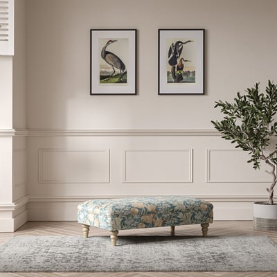 Emeline Floral Chenille Footstool with Oak Feet ÉDITÉ
