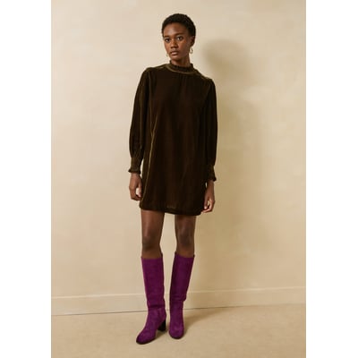 Robe courte en velours manches longues col montant LA FEE MARABOUTEE