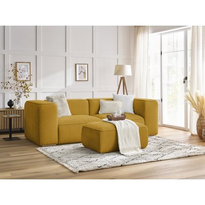 Canapé droit fixe 3 places en tissu texturé avec pouf, ZEPHYR BOBOCHIC