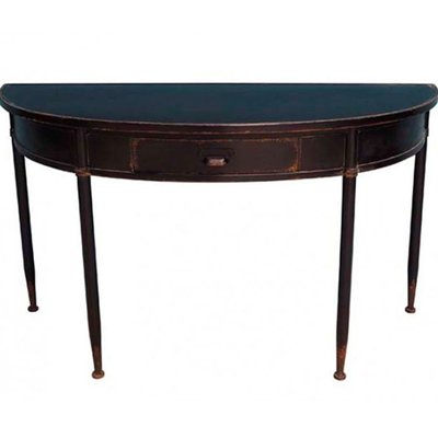 Console Classique Demi-Lune en Métal Noir Vieilli avec Tiroir WADIGA
