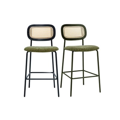 Tabourets design en tissu effet velours texturé terre brulée, métal noir et cannage rotin (lot de 2) MIRANDA MILIBOO