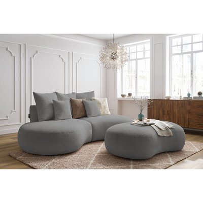 Canapé droit fixe 5 places en tissu bouclette avec pouf, SAINT-GERMAIN BOBOCHIC