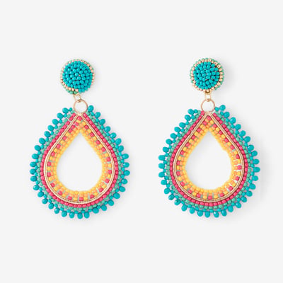 Boucle d'oreilles goutte perle de rocaille bleu et orange BALABOOSTE