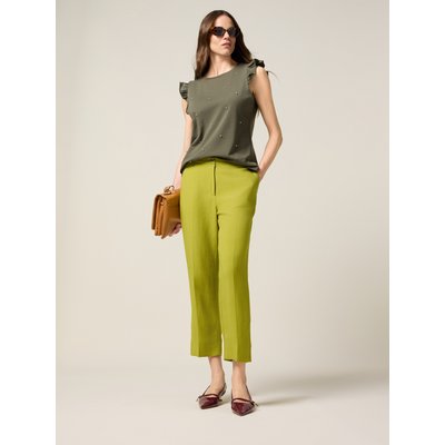 Pantalon court réalisé en toile de viscose/lin OLTRE