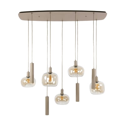 Suspension moderne 9 lampes verre ambré métal beige NIAGARA PIER IMPORT