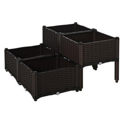 Jardinière sur pieds carré potager 2 étages 4 bacs plastique chocolat OUTSUNNY