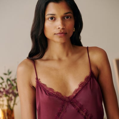 Lange satijnen jurk met dunne bandjes en kant LA REDOUTE COLLECTIONS