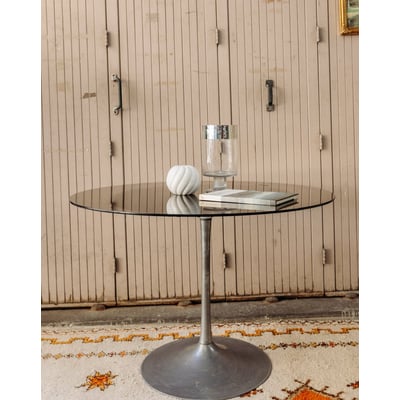 Table à manger en verre fumé et pieds en acier Karla N°1273 - Bon état DEBONGOUT