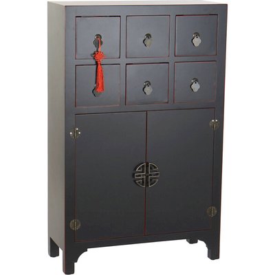 Commode orientale noire et  style asiatique avec six tiroirs RECOLLECTION