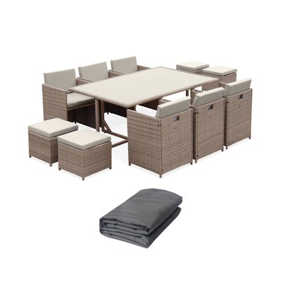 Table de jardin encastrable résine + 10 assises + Housse de protection VABO 10 + HOUSSE SWEEEK