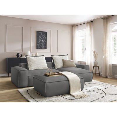 Canapé d'angle fixe 4 places en cuir végan avec pouf, BOHEME BOBOCHIC