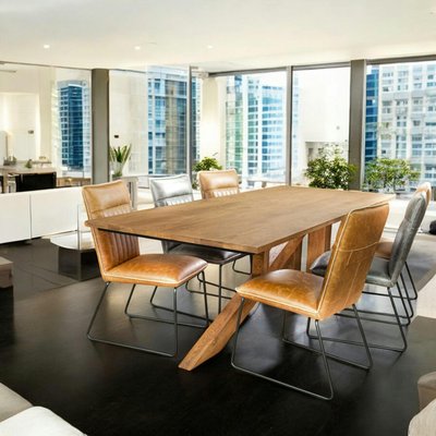 Table de repas 240 cm chêne massif pied oblique moderne OKA PIER IMPORT