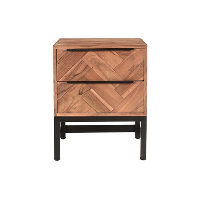 Table de chevet avec rangements 2 tiroirs à motifs chevrons en bois massif et métal noir STICK MILIBOO