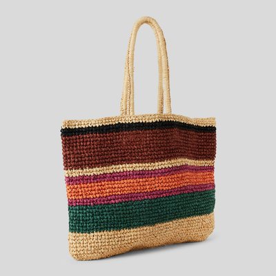 Panier rayé en raphia MONOPRIX