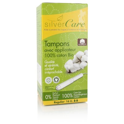 Tampon Régulier avec applicateur  100% coton bio SILVERCARE