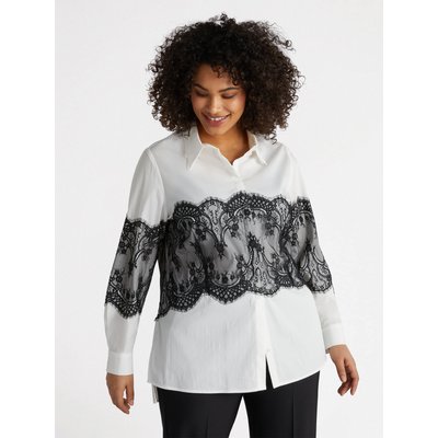Chemise avec bord large en dentelle noire cousu sur le devant, dans le dos et sur les manches FIORELLA RUBINO