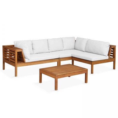 Salon de jardin bas avec 2 canapés, 1 fauteuil et une table en bois, MAUPITI OVIALA