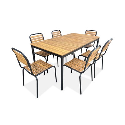 Table de jardin bois d'acacia et acier + 6 assises TABARA SWEEEK