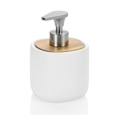 Distributeur de Savon en Céramique Blanche et Acacia WADIGA