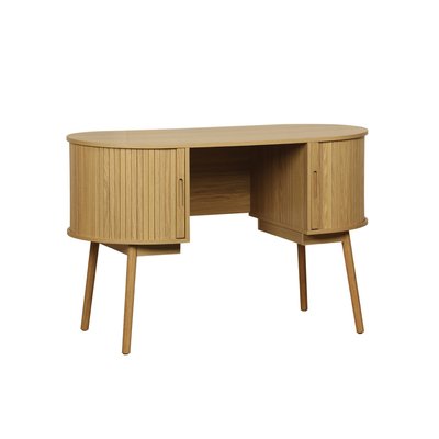 Bureau ovale effet bois rainuré avec deux espaces de rangement, L 120cm LEGACY SWEEEK