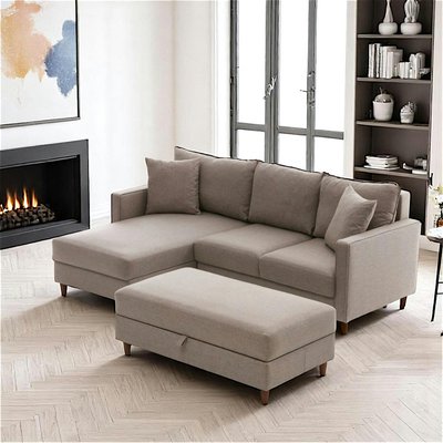 Canapé d'angle convertible beige - côté gauche COMO PIER IMPORT