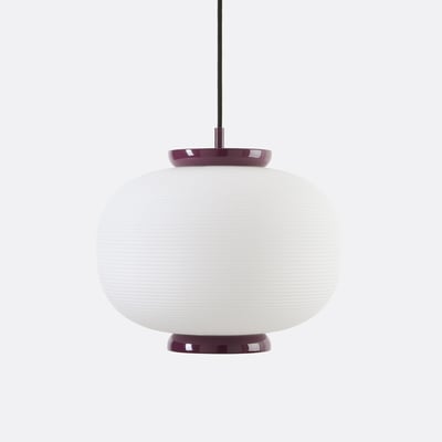 Suspension en verre opaline rainuré et métal fer, diamètre 33 cm, TILAN LA REDOUTE INTERIEURS