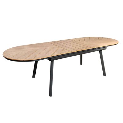 Table de jardin extensible rectangulaire en aluminium et bois synthétique, JAKARTA OVIALA