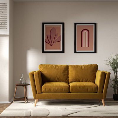 Frida Contemporary Velvet 2 Seater Feather Sofa with Light Wood Legs SO'HOME