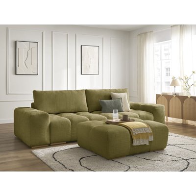 Canapé droit convertible 3 places en tissu texturé avec pouf, ANAKIN BOBOCHIC