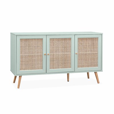 Buffet scandinave effet bois et cannage 3 portes 120cm BOHÈME SWEEEK